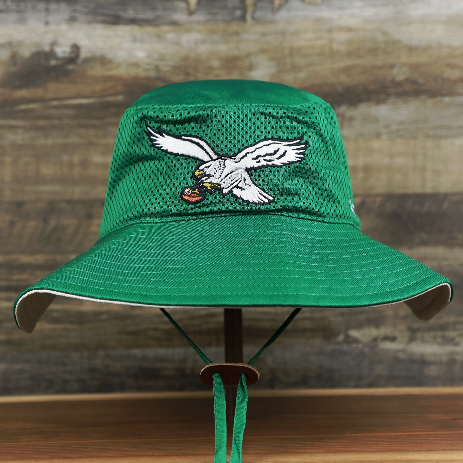 The Throwback Philadelphia Eagles 1987 White Eagles Logo Panama Pail Bucket Hat | Kelly Green Bucket Hat