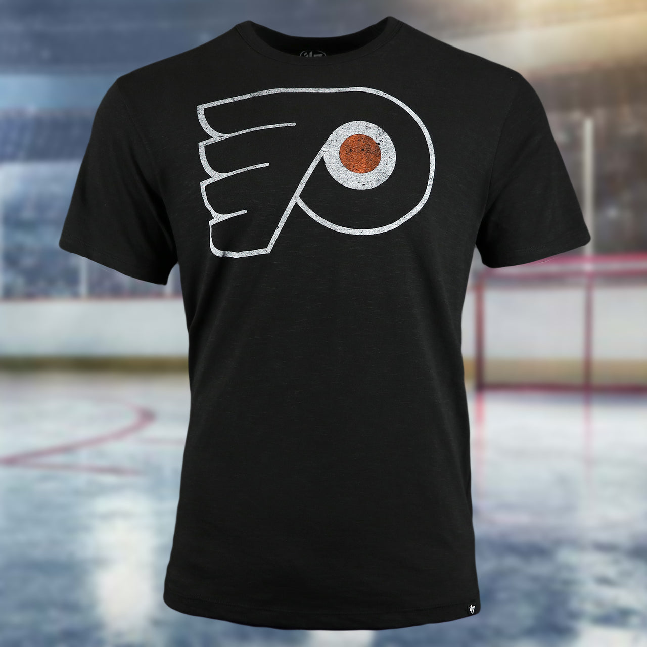 Philadelphia Flyers Distressed Logo Premium Grit Scrum Black T-Shirt