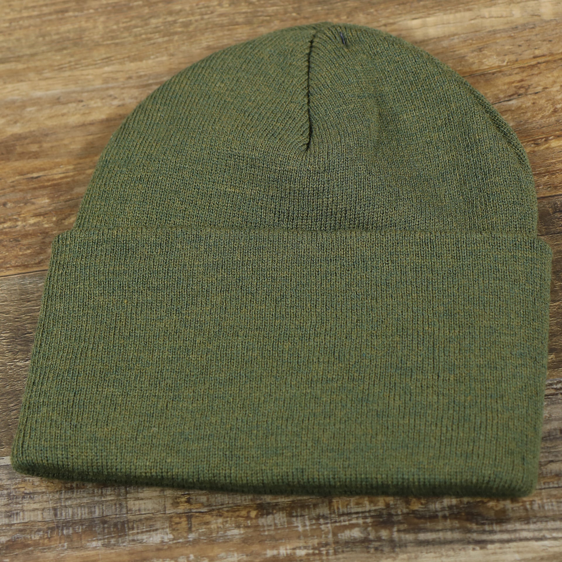 The backside of the Jack And Jones Forest Night High Cuff Knit Beanie | Dark Green Knit Beanie