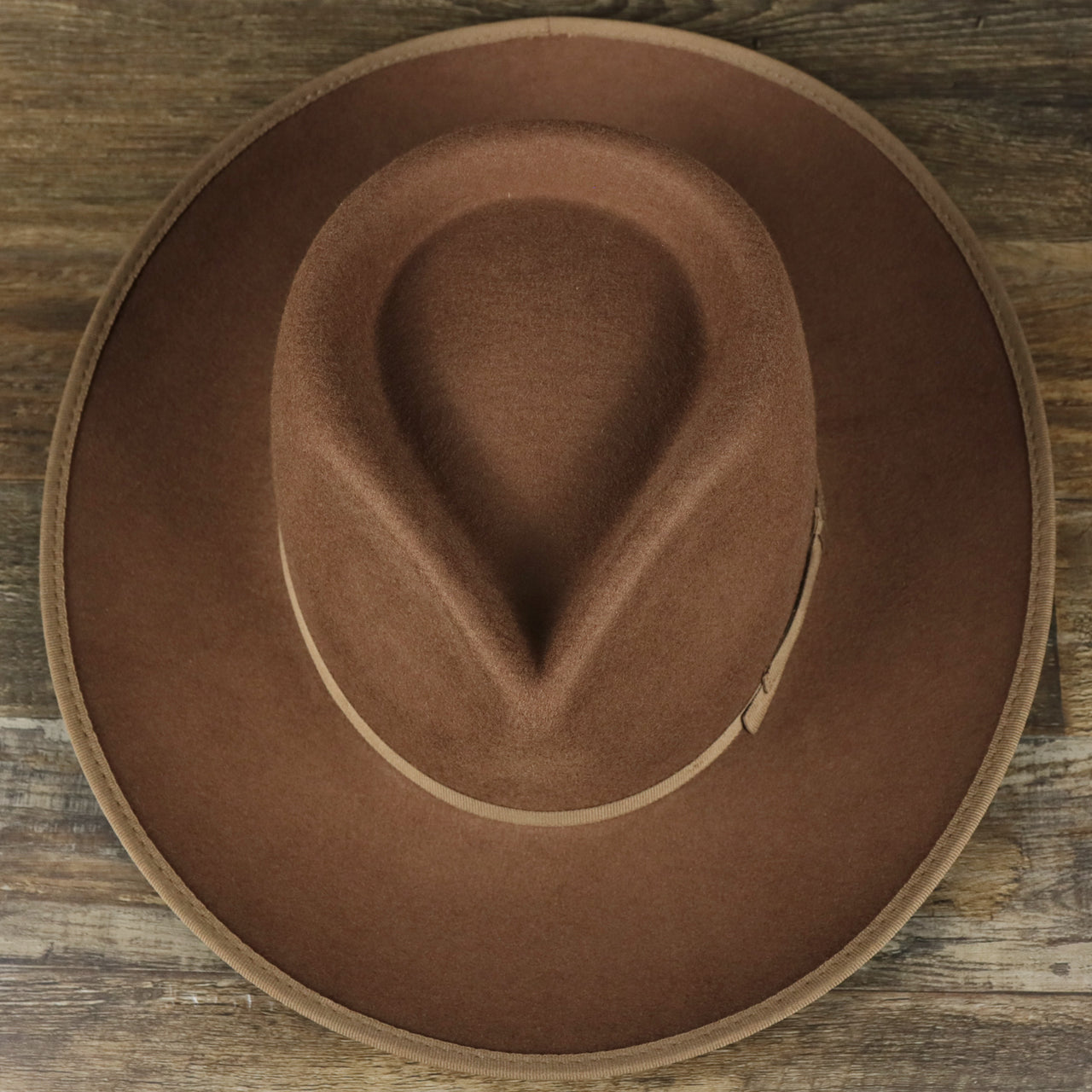 The Wide Brim Raw Edge Walnut Fedora Hat with Brown Paisley Silk Interior | Zertrue 100% Australian Wool