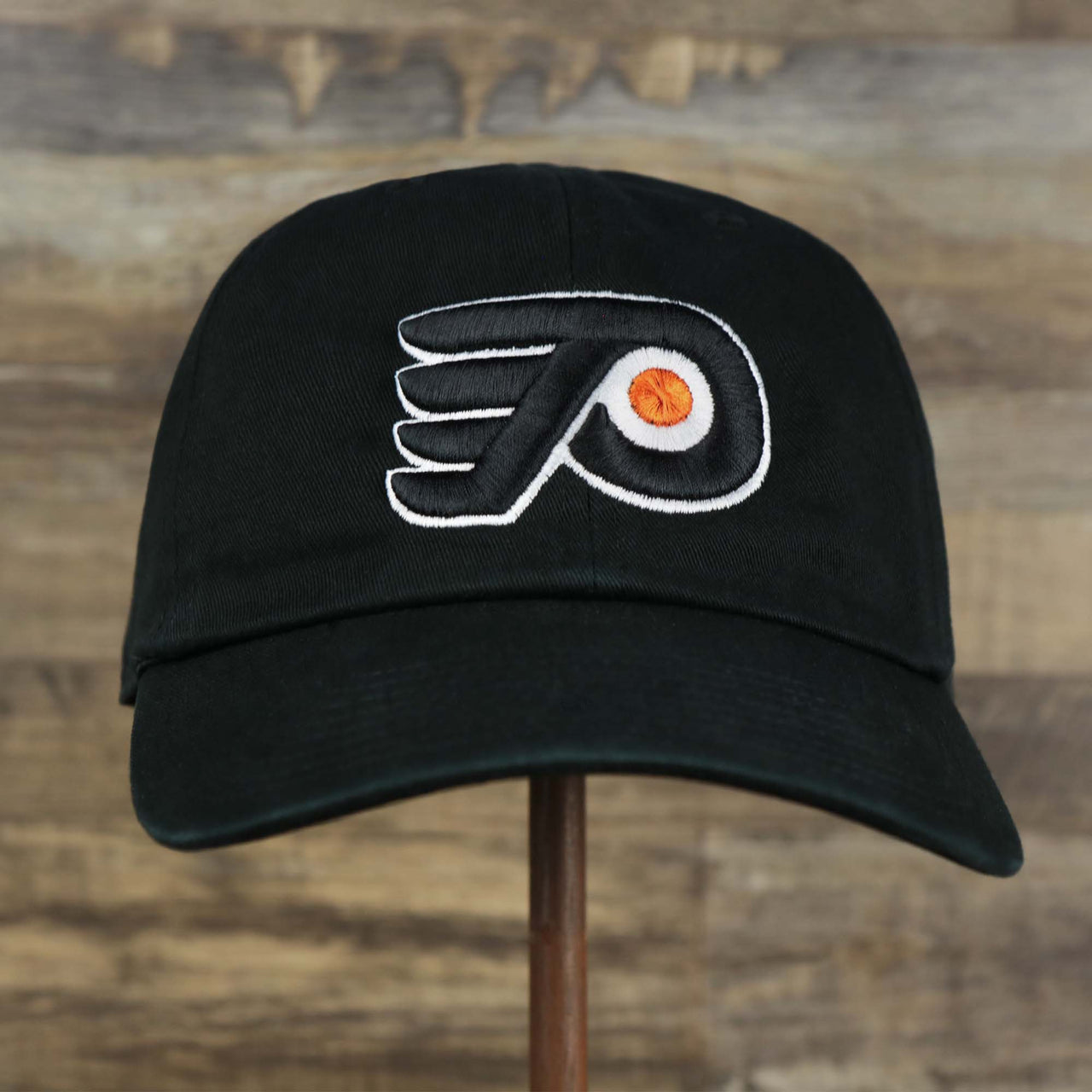 The front of the Philadelphia Flyers Black Dad Hat | 47 Brand OSFM