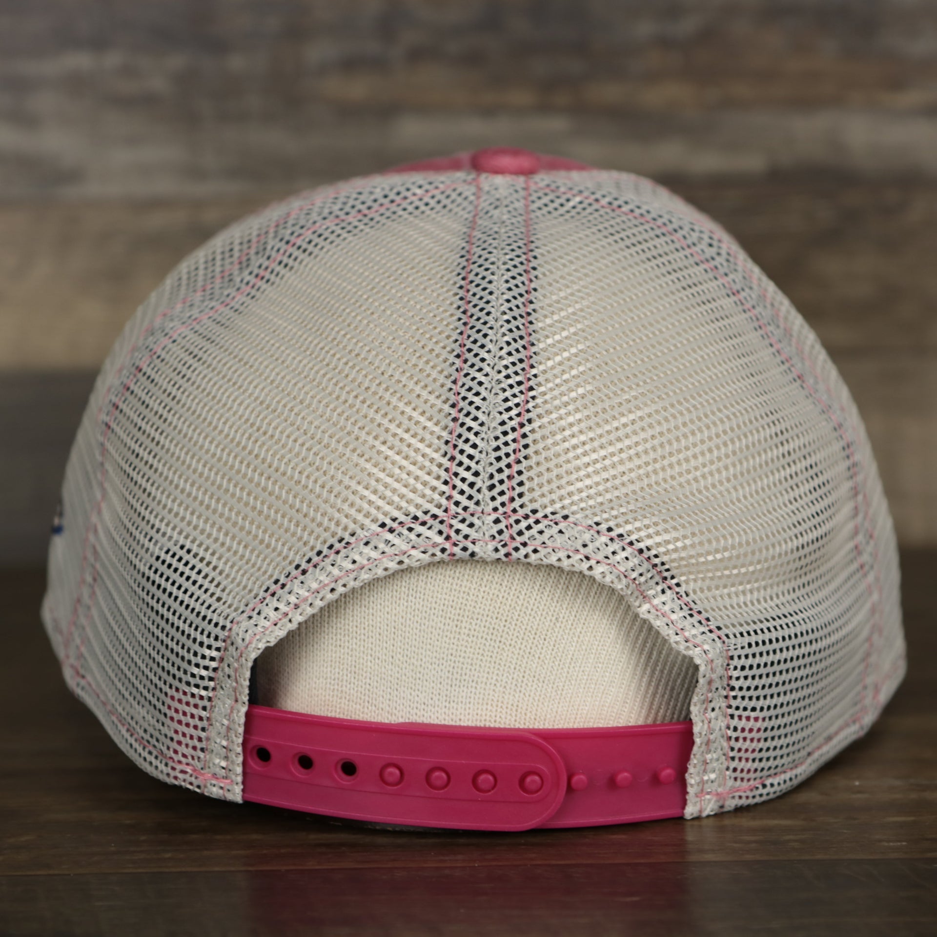 The backside of the Philadelphia Phillies New Era 9Twenty Washed Trucker hat