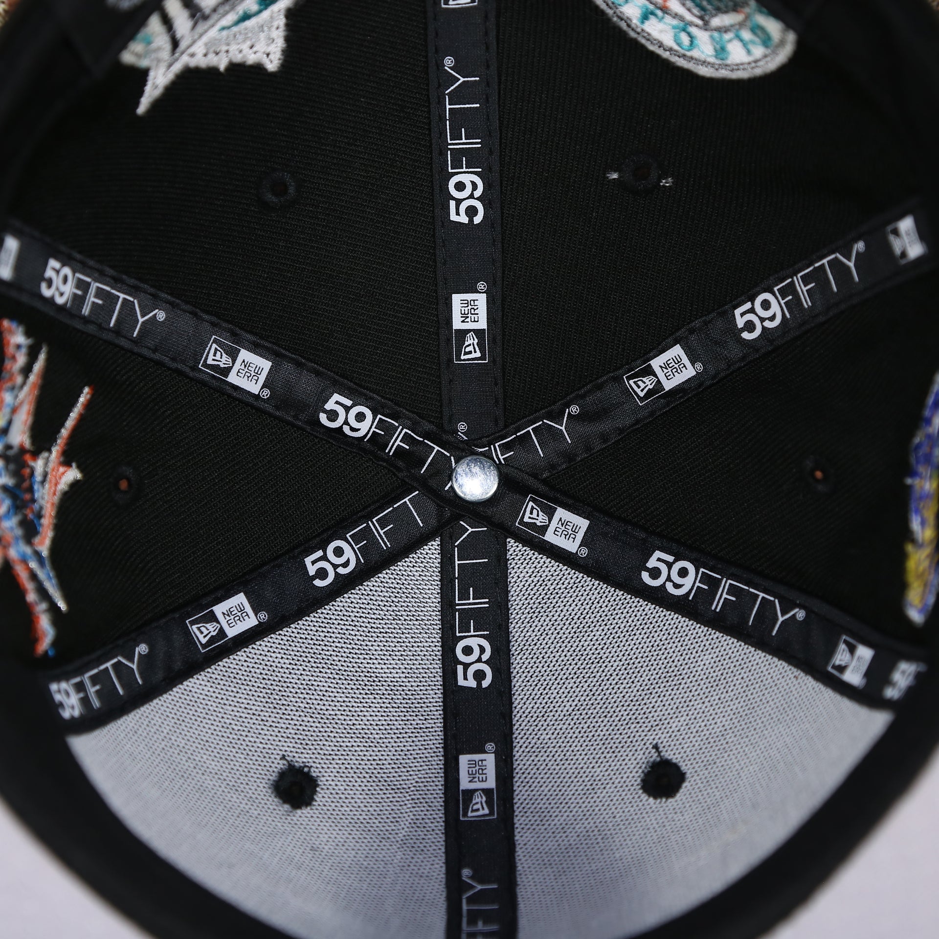 new era 59fifty taping on the Miami Marlins "Patch Pride" All Over Gray Bottom Side Patch 59Fifty Fitted Cap