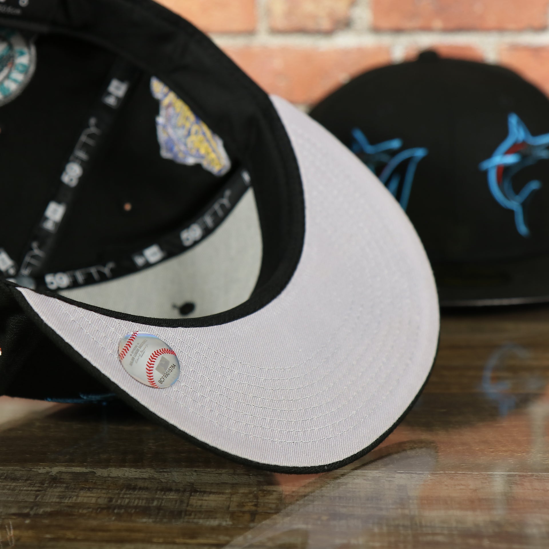 grey under visor on the Miami Marlins "Patch Pride" All Over Gray Bottom Side Patch 59Fifty Fitted Cap