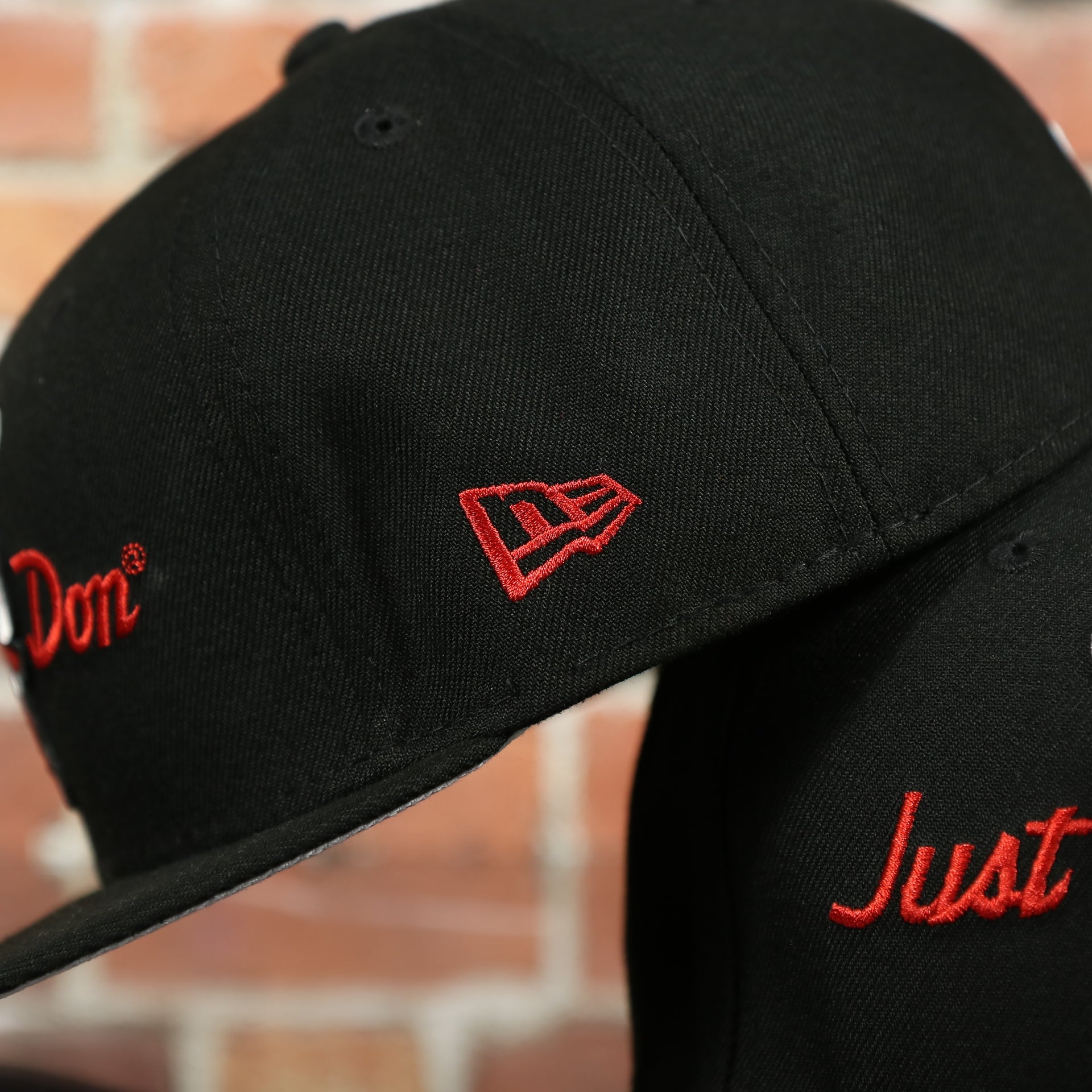 new era logo on the Just Don X NBA Chicago Bulls All Star Weekend Black 59Fifty Fitted Cap