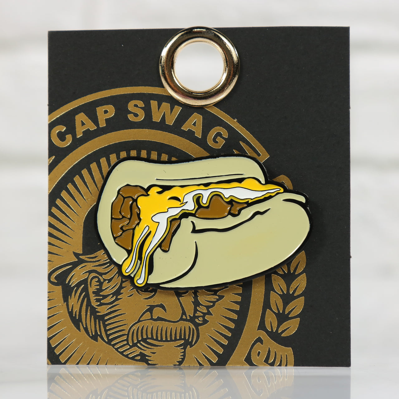 front of the Philly Cheesesteak Fitted Cap Pin | Enamel Pin For Hat