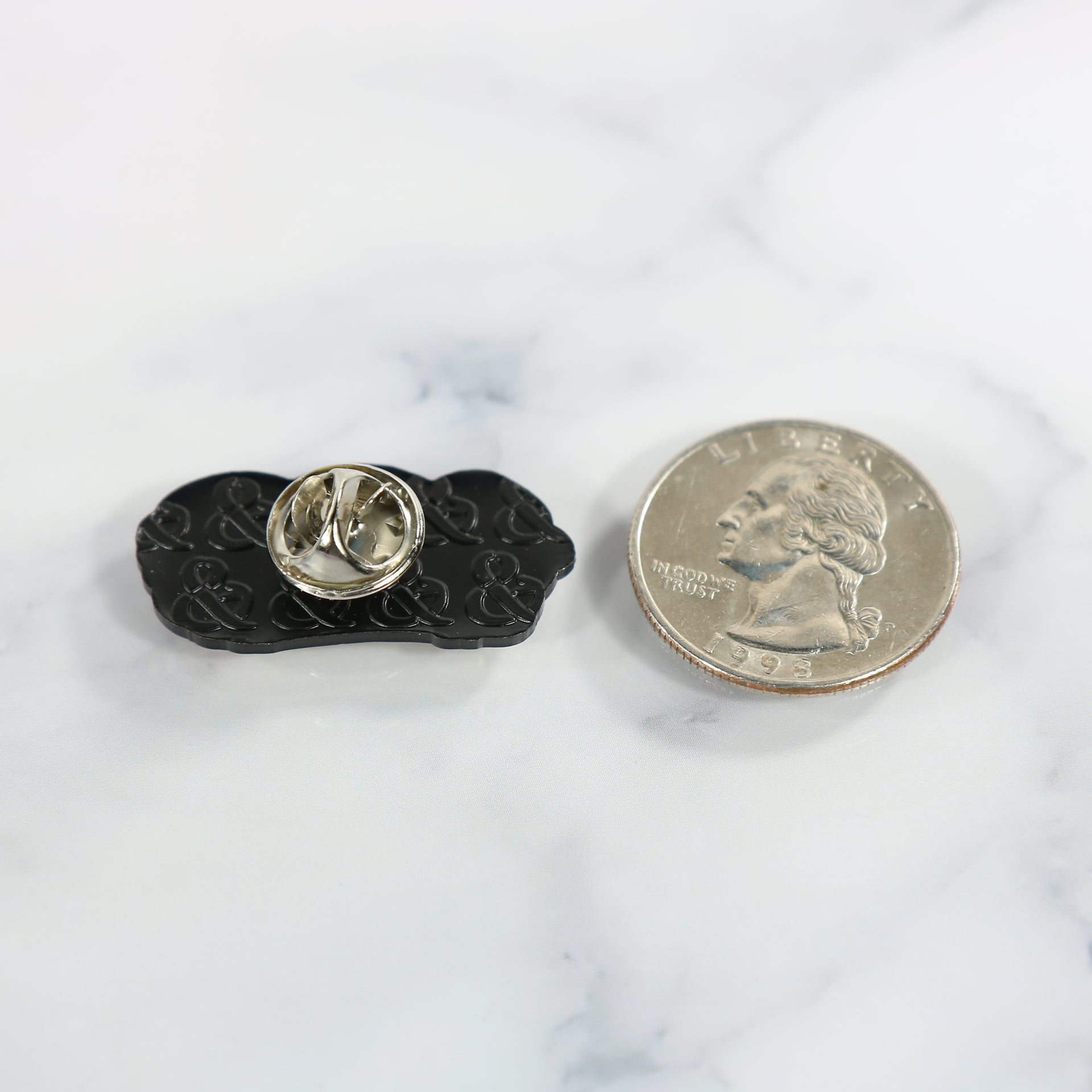 size and back of the Philadelphia Cheesesteak Wit Fitted Cap Pin | Whiz Wit Enamel Pin for Side Patch Fitted Hat