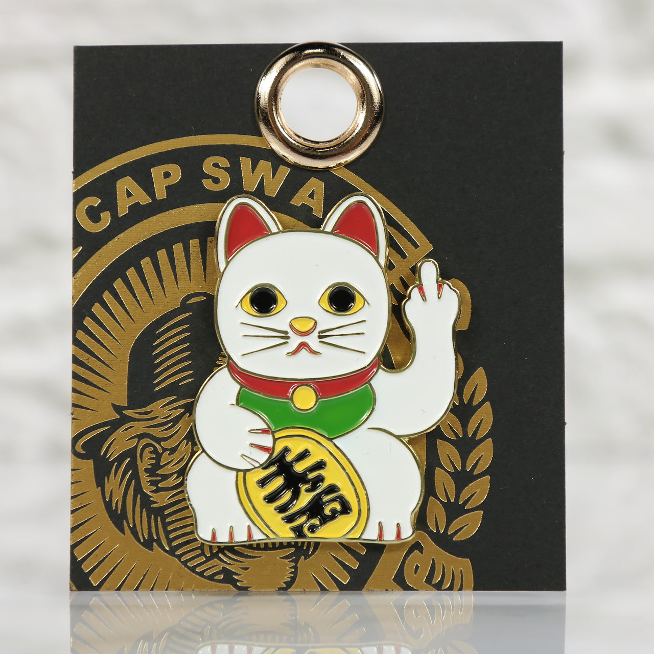 front of the Chinese Take Out Restaurant Cat Fitted Cap Pin | Enamel Pin For Hat