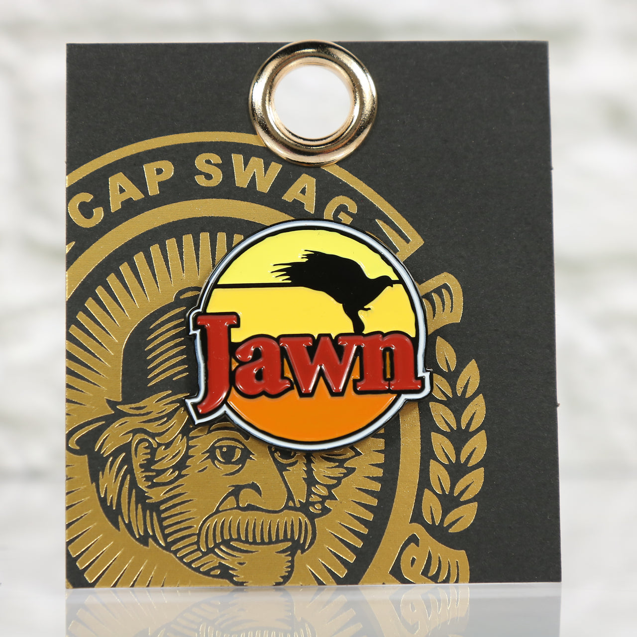 front of the Philadelphia Jawn Fitted Cap Pin | Enamel Pin for Side Patch Fitted Hat