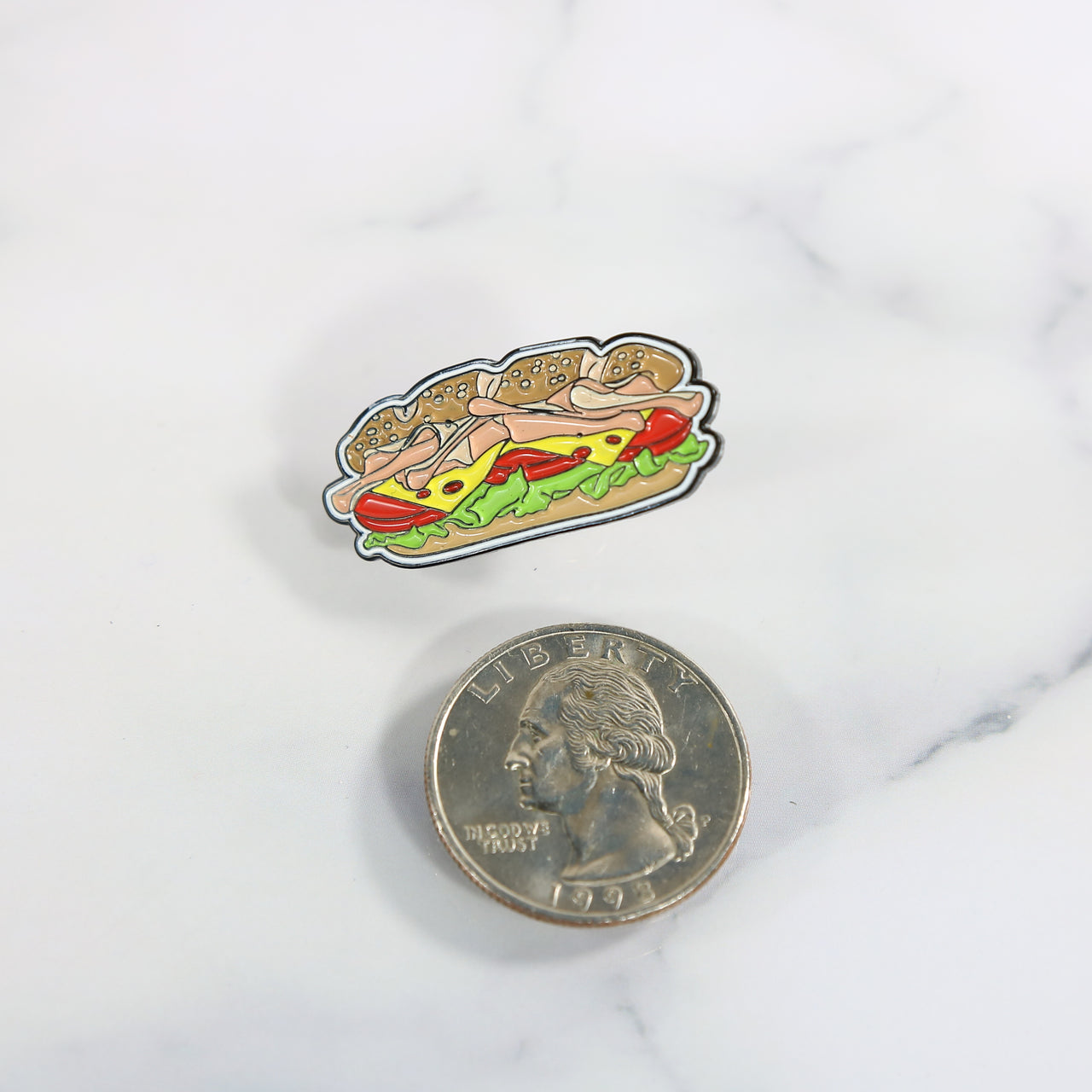 size of the Philadelphia Hoagie Fitted Cap Pin | Enamel Pin for Side Patch Fitted Hat
