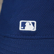 A close up of the MLB Batterman logo on the Los Angeles Dodgers MLB 2022 Spring Training Onfield Bucket Hat