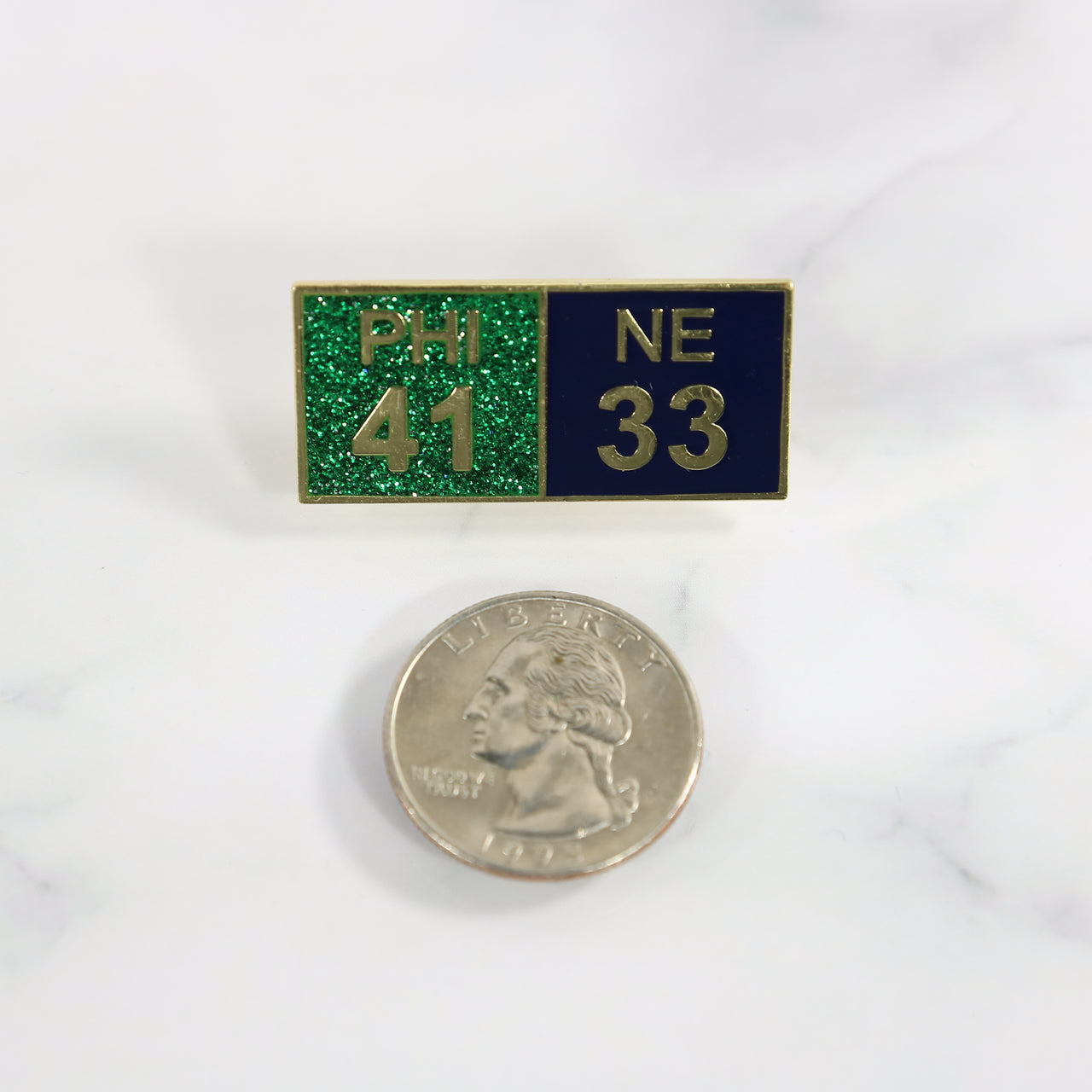 size of the Super Bowl Score Fitted Cap Pin | Enamel Pin For Hat