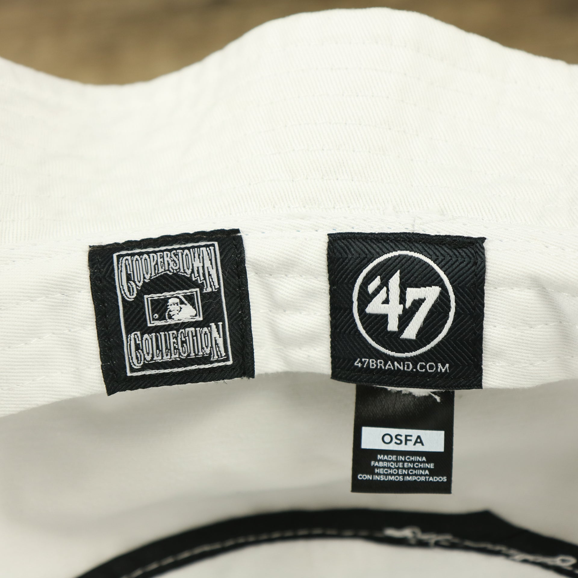 The Tags on the Cooperstown Philadelphia Phillies Striped Bucket Hat | White Bucket Hat