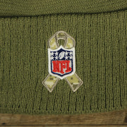 The NFL Ribbon on the Philadelphia Eagles Salute To Service Ribbon Rubber Military Eagles Patch On Field NFL Beanie | Military Green Beanie