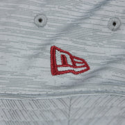 A close up of the New Era logo on the Philadelphia Phillies Cooperstown New Era Bucket Hat