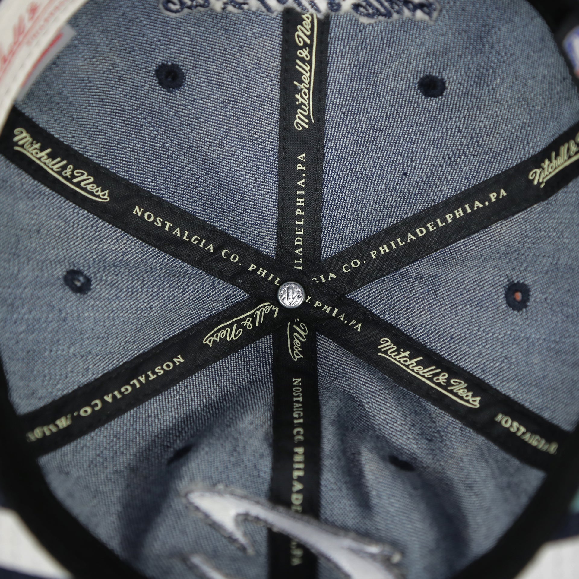 interior of the Cleveland Cavaliers Acid Wash Denim Dad Hat