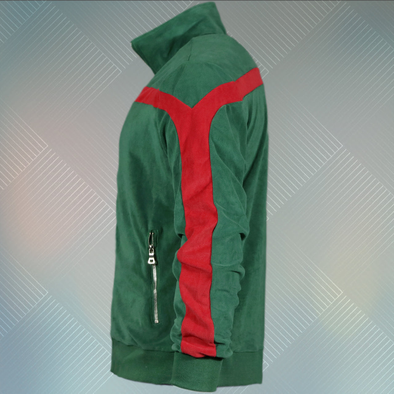 wearers left of the Track Jacket | Snake and Bees Italian Fashion Green Red Stripe Zip Up