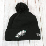 Philadelphia Eagles Super Bowl LII Patch Pom Pom Beanie | Midnight Green, Black, And White Striped Beanie