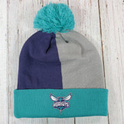 Charlotte Hornets Cuffed Logo Split Beanie With Black Pom Pom | Red, White, And Black Beanie