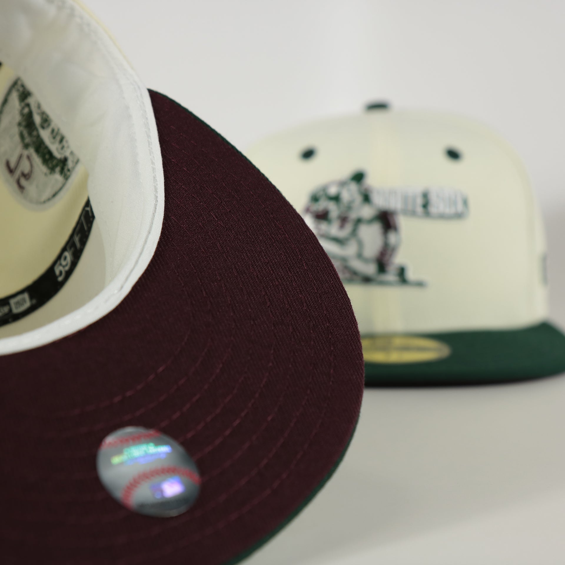 Maroon undervisor of the Chicago White Sox Cooperstown 75 Years Side Patch Maroon UV 59Fifty Fitted Cap | Vintage Christmas Movie Pack