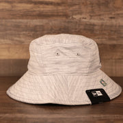 The ventilation holes on the side of the gray 2021 new era training carolina panthers bucket hat.