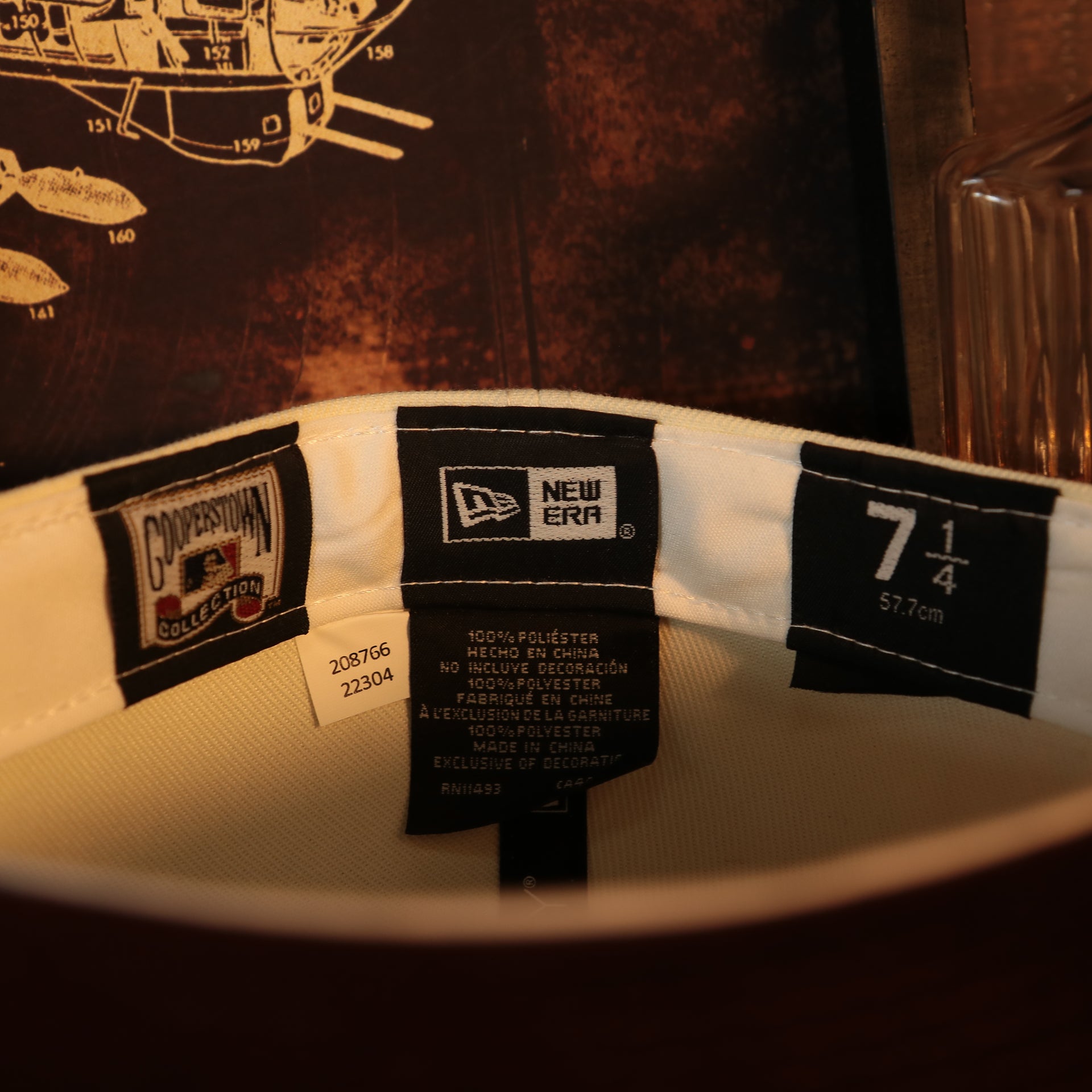 Labels on the interior of the Chicago White Sox Cooperstown 75 Years Side Patch Maroon UV 59Fifty Fitted Cap | Vintage Christmas Movie Pack