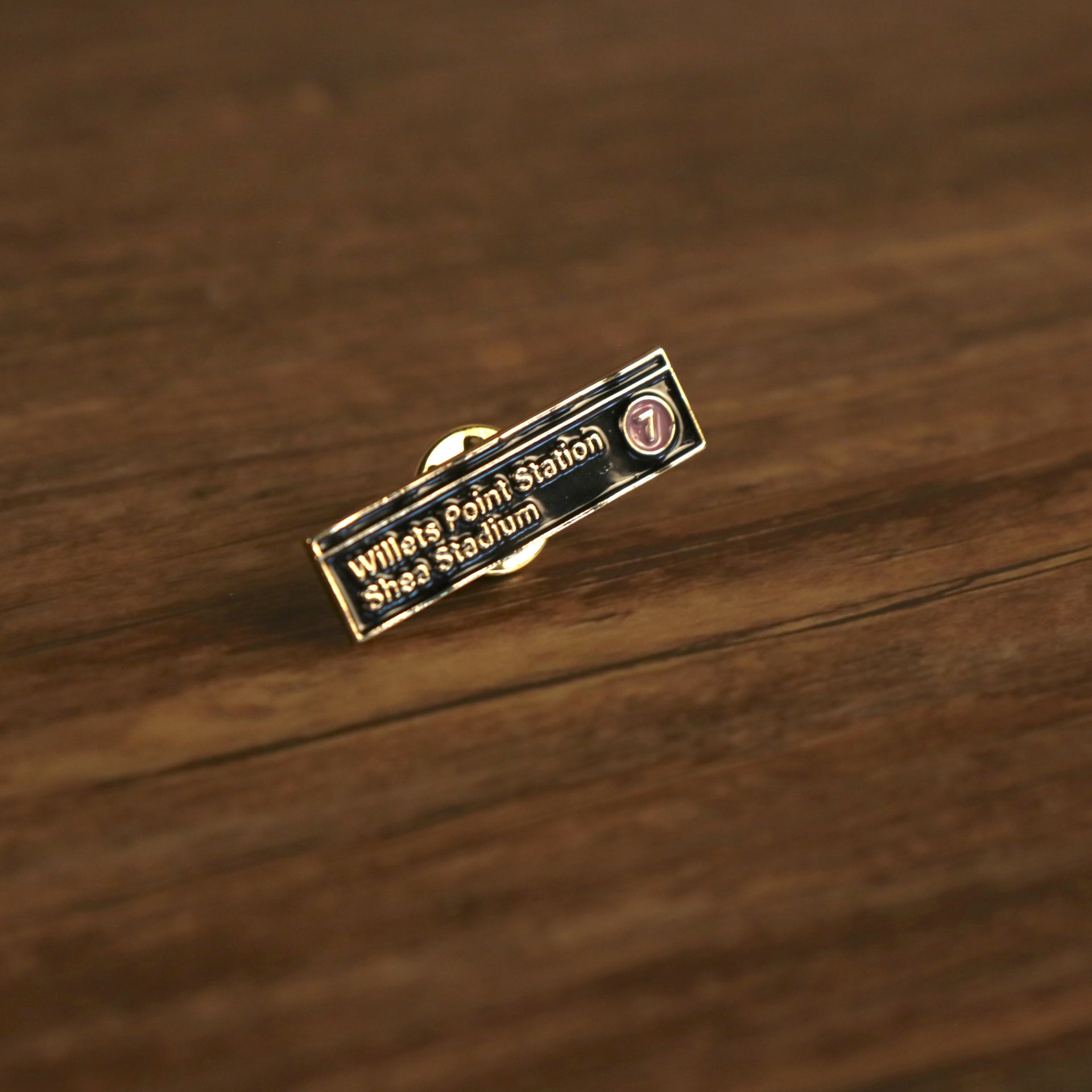 The New York Shea Station Willets Point Fitted Cap Pin | Enamel Pin For Hat at a different angle