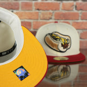 Yellow under visor and white sweatband on the Lehigh Valley Iron Pigs Cheesesteak With Onions Yellow UV Plain Jane 59Fifty Fitted Cap | Cap Swag Exclusive