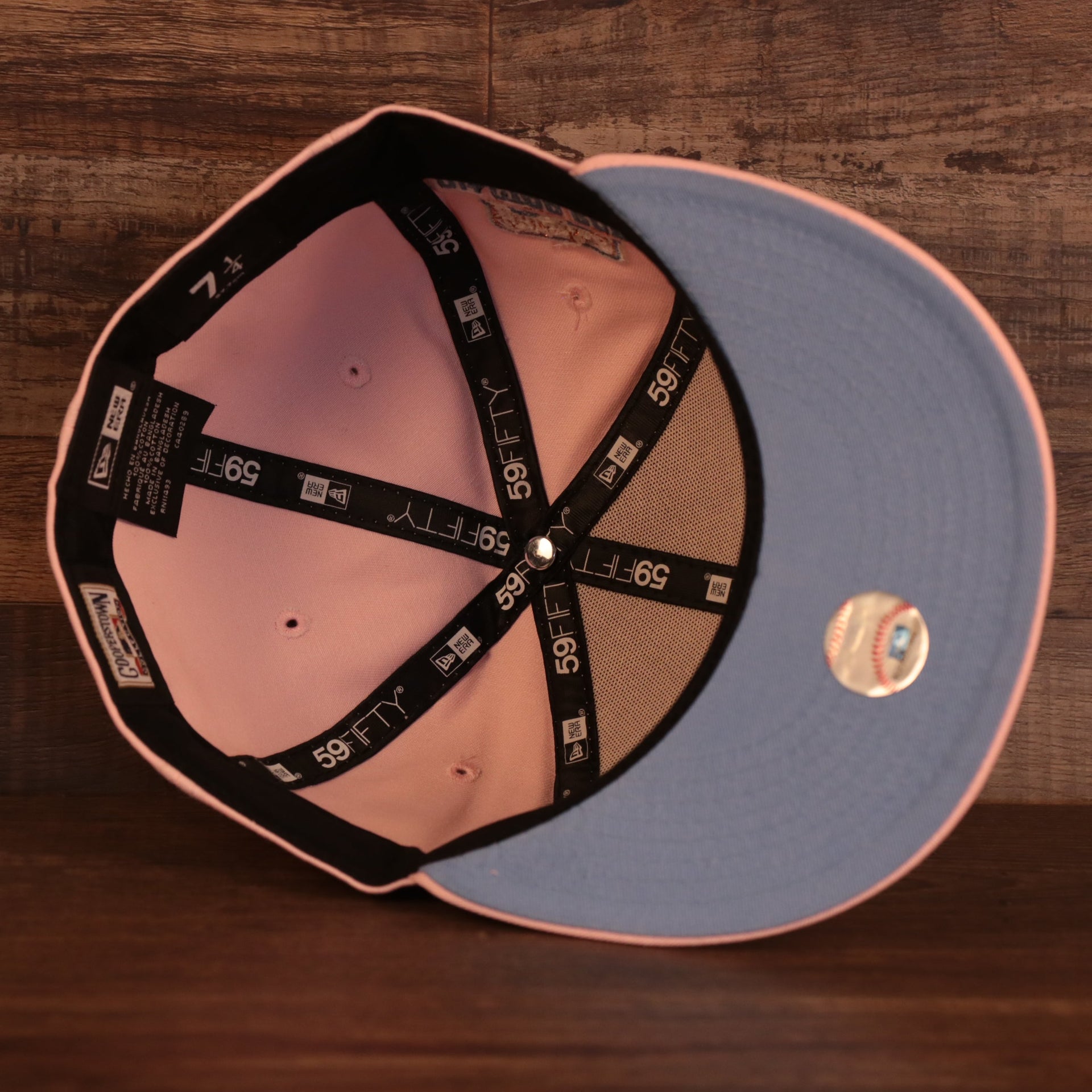 Interior of the Philadelphia Phillies Glow In The Dark 1996 All Star Game "il napoletano" Sky Blue Bottom Side Patch 59Fifty Fitted Cap