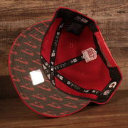 underside of the Tampa Bay Buccaneers x Gatorade Red 9Fifty Grey Bottom Snapback