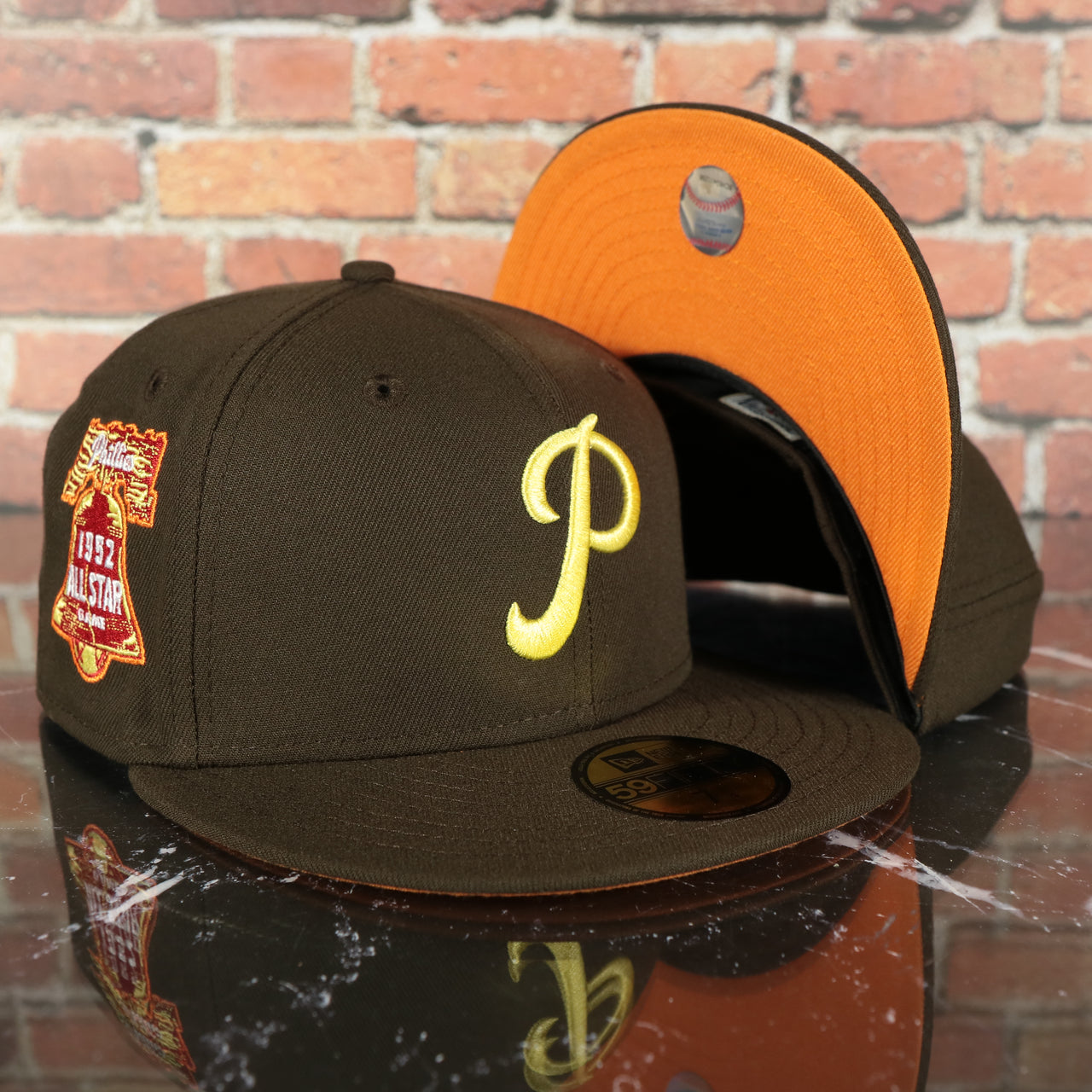 Philadelphia Phillies Cooperstown 1952 All Star Game Side Patch Orange UV 59Fifty Fitted Cap | "Vintage Coffee" Hoagie Pack