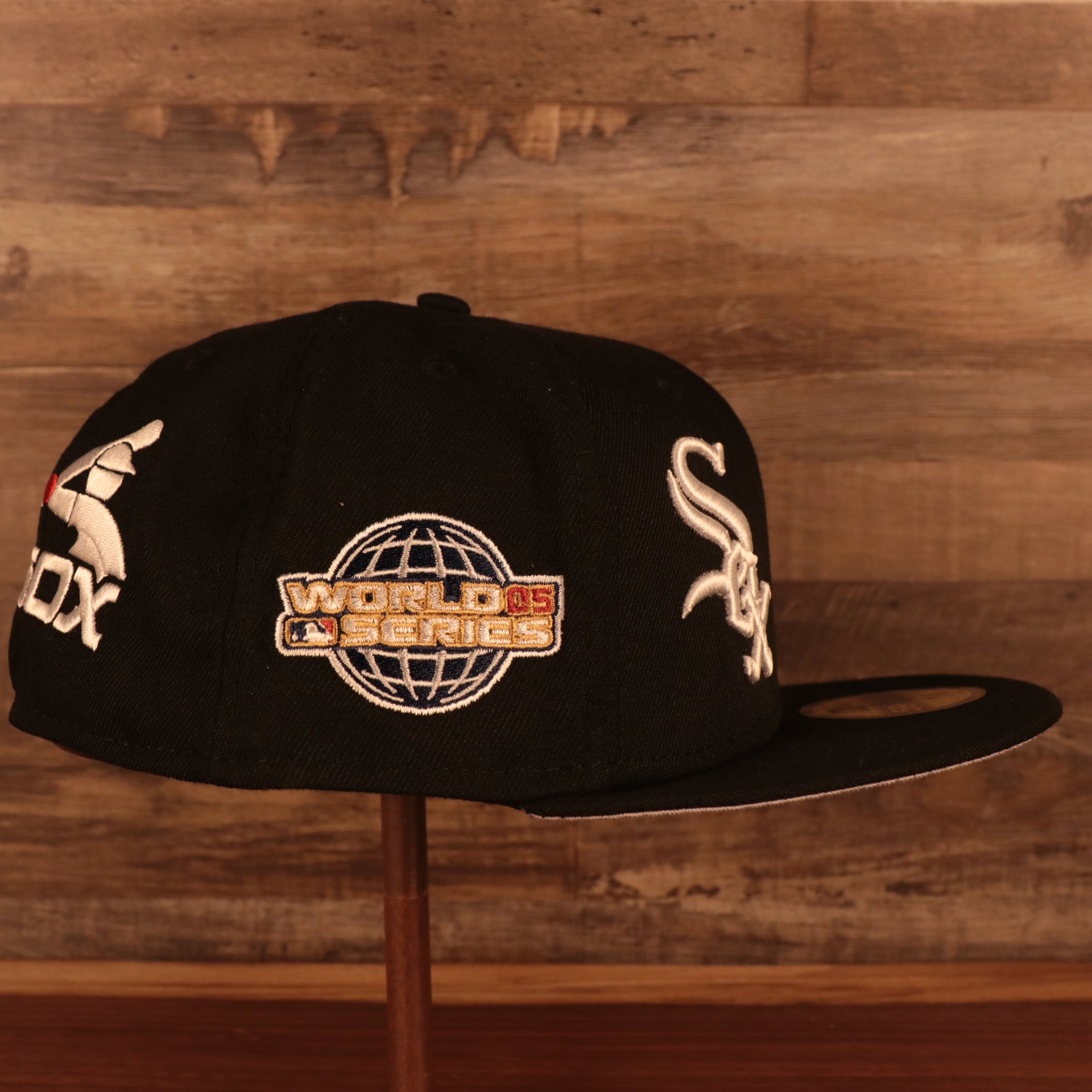 Wearer's right of the Chicago White Sox "Pride Patch" All Over Gray Bottom Side Patch 59Fifty Fitted Cap