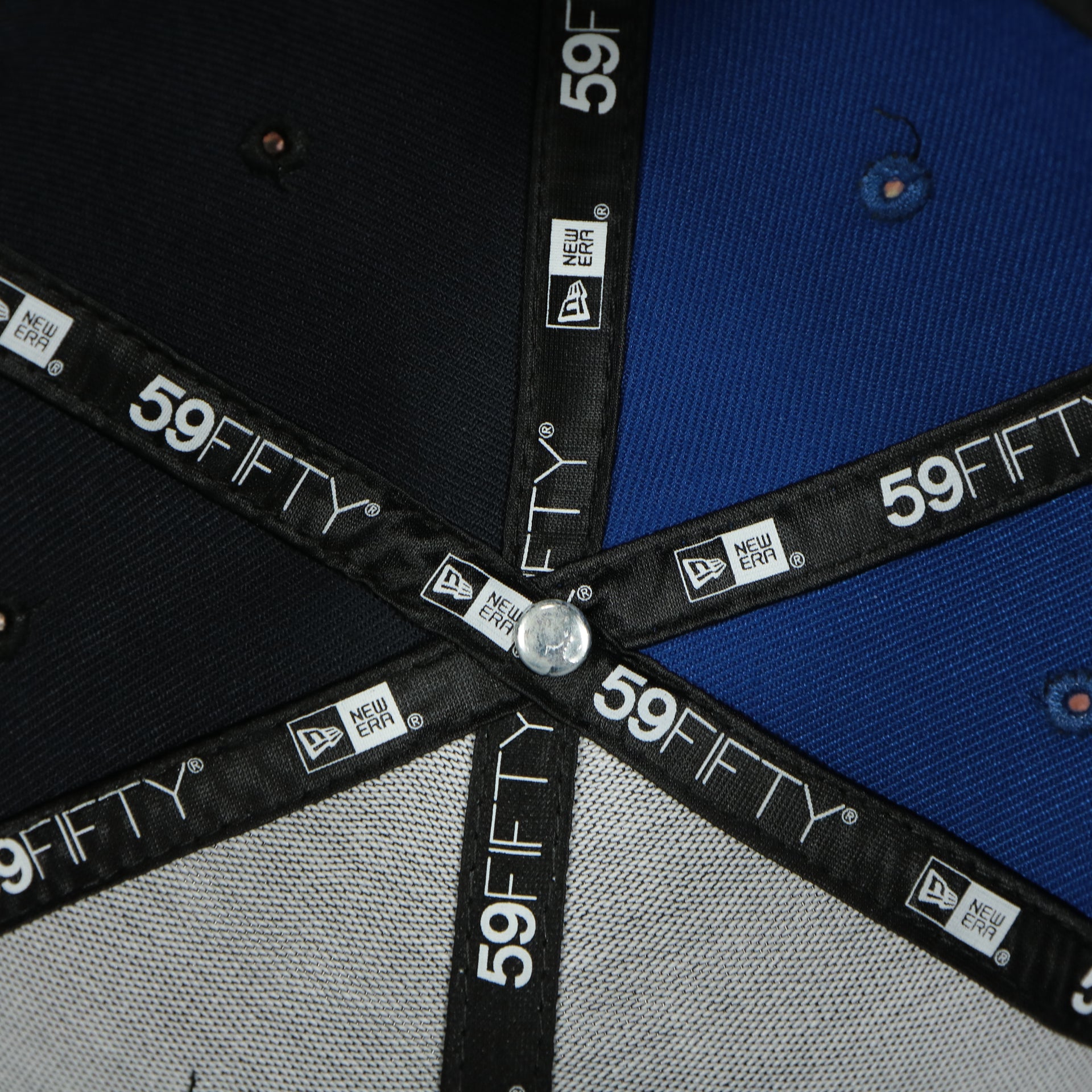 new era taping on the New York Yankees x Mets Split Crown Grey Bottom 59fifty Side Patch Fitted | Navy/Royal Blue Yankees x Mets 5950 Cap