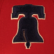 Close up of the Liberty Bell logo on the Philadelphia Phillies "Patch Pride" All Over Gray Bottom Side Patch 59Fifty Fitted Cap