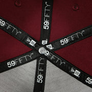 new era taping on the Philadelphia Athletics Glow In the Dark 1929 World Series Side Patch Pink Bottom Cardinal 5950 Fitted Cap | Pumpkin Wine