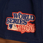 Close up of the 1986 World Series side patch on the New York Mets "Patch Pride" All Over Gray Bottom Side Patch 59Fifty Fitted Cap