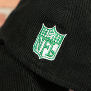 NFL logo on the Philadelphia Eagles Throwback Veterans Stadium Side Patch Black Corduroy Kelly Green Bottom 59Fifty Fitted Cap | Corduroy Fitted Pack