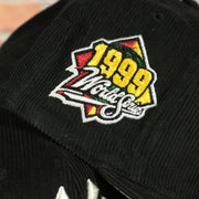 1999 world series patch on the New York Yankees Cooperstown 1999 World Series Side Patch Black Corduroy Gray Bottom 59Fifty Fitted Cap | Corduroy Fitted Pack