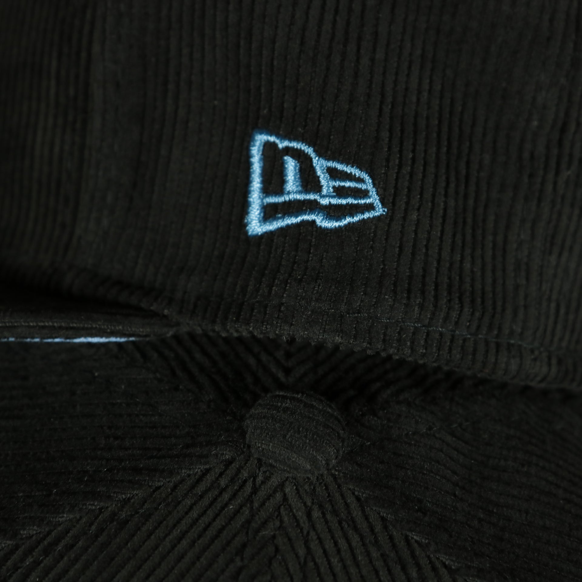 new era logo on the Philadelphia Phillies Cooperstown 1952 All Star Game Side Patch Black Corduroy Powder Blue Bottom 59Fifty Fitted Cap | Corduroy Fitted Pack