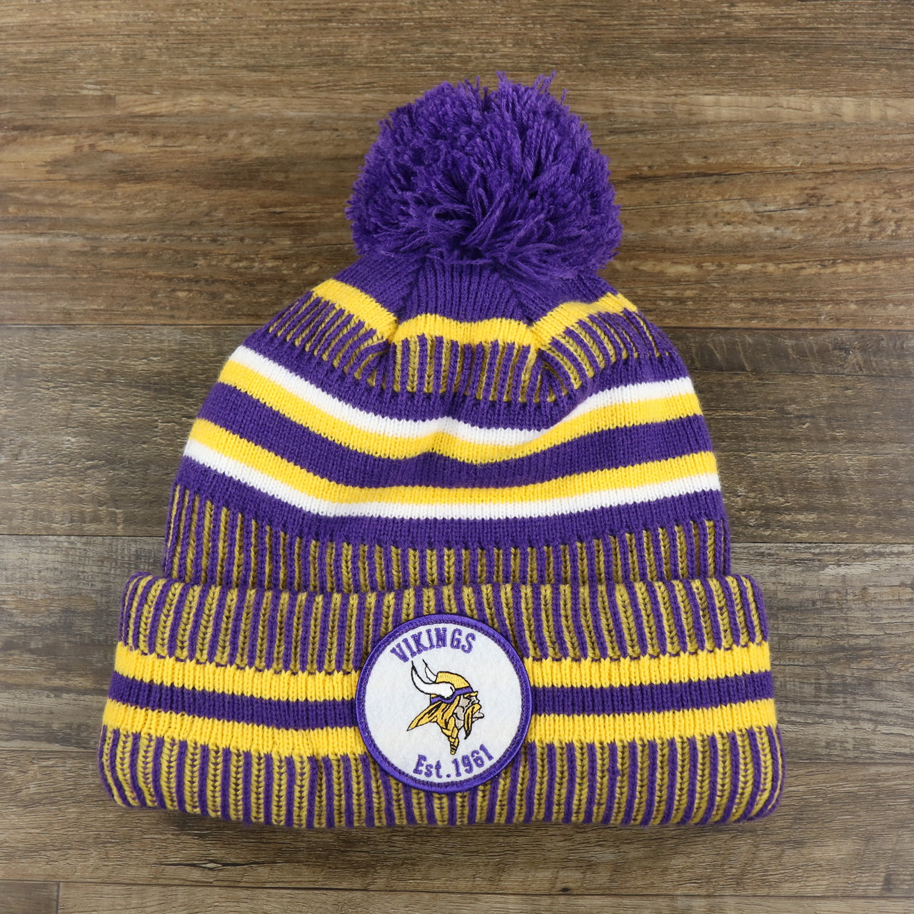 Minnesota Vikings On Field Sideline Cuffed Winter Knit Pom Pom Beanie | Purple Winter Beanie