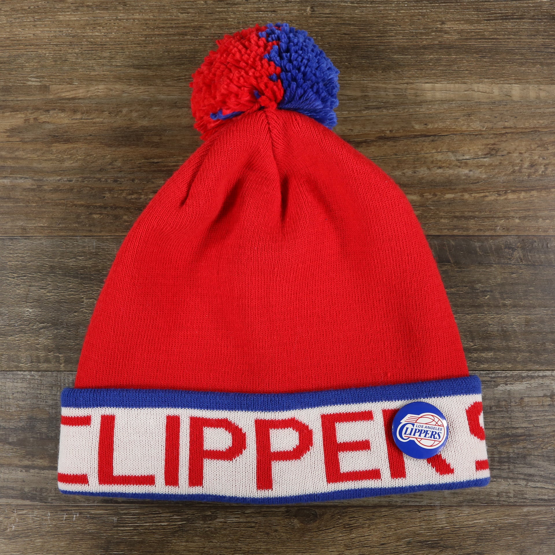 Los Angeles Clippers Split Pom Pom Winter Beanie With Clippers Pin | Red Winter Beanie