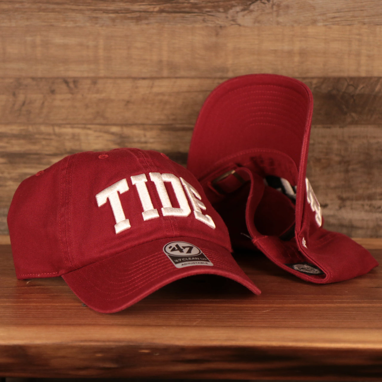 front and bottom of the Alabama Crimson Tide Logo Red Adjustable Dad Hat