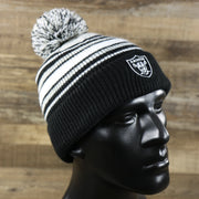 Kid’s Oakland Raiders Striped Cuffed Winter Beanie With Pom Pom | Kid’s  Black And Gray Winter Beanie