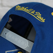 mitchell and ness logo on the Indiana Pacers Throwback Logo Two tone Gray Bottom Cap | Royal Blue/Gray Snapback hat