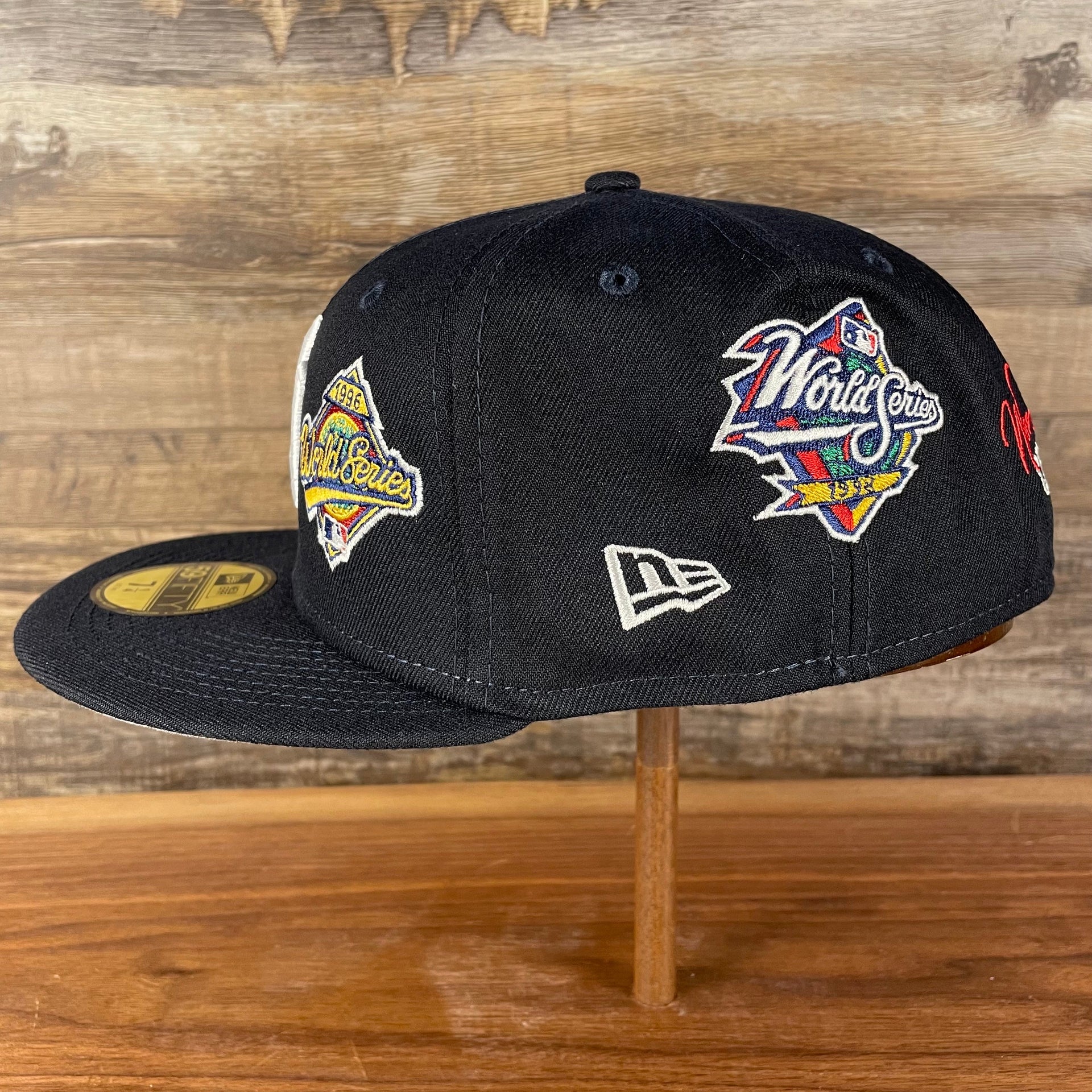 left side view New York Yankees Cooperstown "Championship Rings" All Over Side Patch Gray Bottom 59FIFTY Fitted Cap