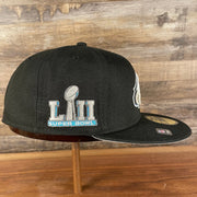 wearers right side Philadelphia Eagles "Patch Up" Super Bowl LII Side Patch Gray Bottom 59Fifty Black Fitted Cap