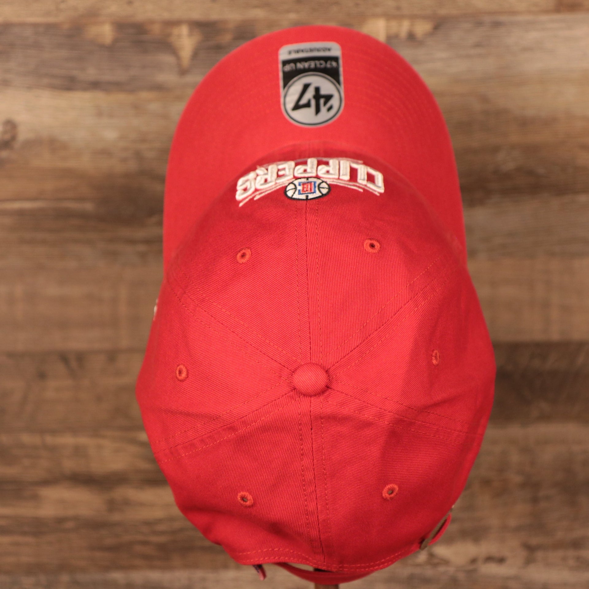 top view on the Los Angeles Clippers Red Adjustable Dad Hat