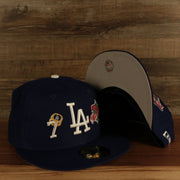 front and bottom view Los Angeles Dodgers Cooperstown "Championship Rings" All Over Side Patch Gray Bottom 59FIFTY Fitted Cap