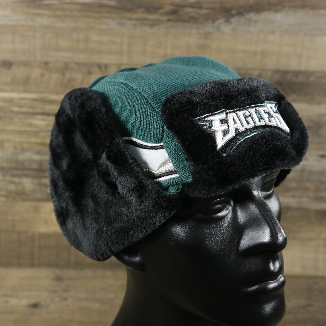 Philadelphia Eagles Wordmark Wing Logo Fleece Lined Trapper Hat | Midnight Green Ushanka Hat