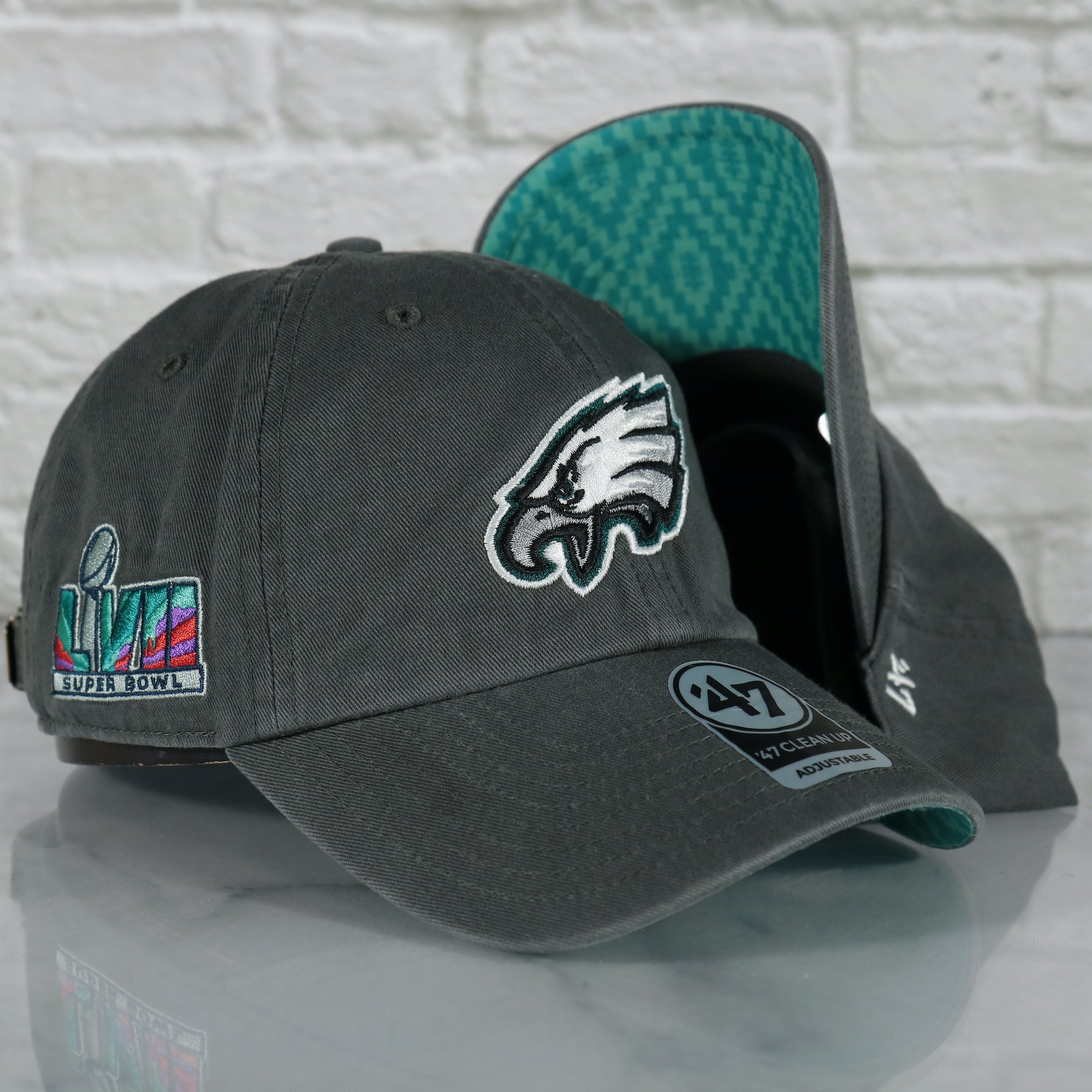 Philadelphia Eagles '47 Super Bowl LVII Side Patch Clean Up Adjustable Hat  - Charcoal